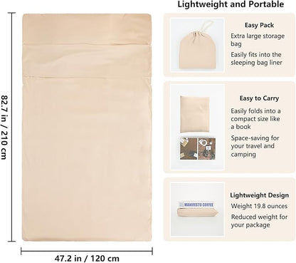 Sleeping Bag Liner Camping Adult Sleep Sack Lightweight Travel Sheet for Hotel Bed Compact Ultralight Essential Cleaning Supplies Kit Travel Bedding Set for Backpacking