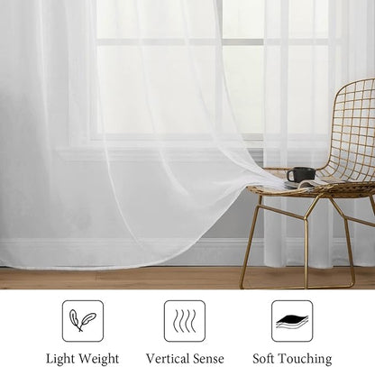 MIULEE 2 Panels Solid Color White Sheer Window Curtains Elegant Window Voile Panels/Drapes/Treatment for Bedroom Living Room (54 X 64 Inches White)