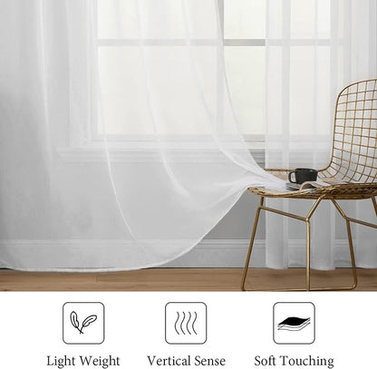 MIULEE 2 Panels Solid Color White Sheer Window Curtains Elegant Window Voile Panels/Drapes/Treatment for Bedroom Living Room (54 X 98 Inches White)
