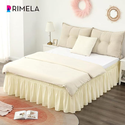 RIMELA Butter Yellow Bed Skirt Queen Size 15 Inch Drop, Elastic Bed Skirting for Bed Base and Frame, Bedding Dust Ruffle Easy to Install, Lightweight Comforter Set with Wrap Around Adjustable Bedskirt