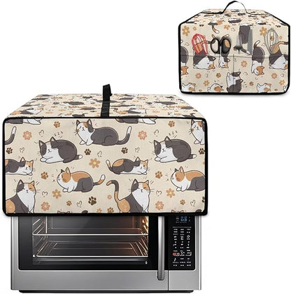 Cute Cats Paw Floral Print Microwave Oven Cover Waterproof Dust-Proof Microwave Oven Cloth Cover Polyester-Linen Fabric Small Appliance Dust Cover Case Protections Protector, L