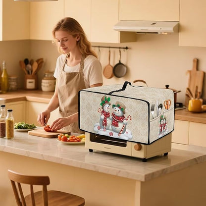 Air Fryer Toaster Oven Dust Cover Protective Microwave Oven Cover Small Appliance Protector Decorations Kitchen Accessories for Christmas, S, Snowman Candy Cane Floral Pattern Beige