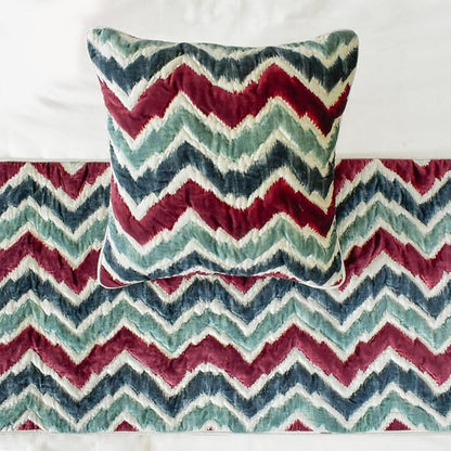 The HomeCentric King/Queen/Twin Red & Blue Luxury Twin 53"x18" Bed Runner with One Pillow Cover, Chevron & Quilted Bed Scarf on Suede Fabric - Chevron Symphony