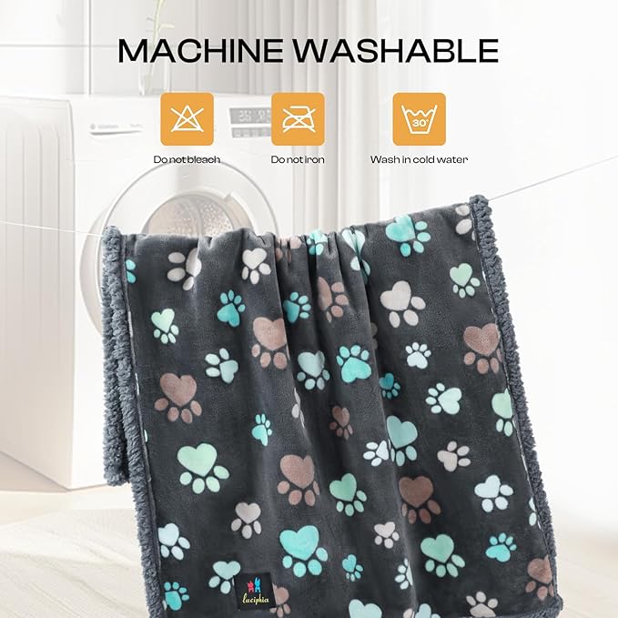 Luciphia Waterproof Pet Blankets for Couch Sofa Bed Cover Cat Liquid Pee Proof Washable Soft Fluffy Large Dog Blanket Reversible Furniture Protection Puppy Grey Paw Thicken King Size（100" x 85"）
