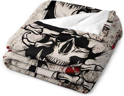 Horror Skull Throw Blanket, Halloween Day of The Dead Vintage Gothic Scary Blood Hand Soft Warm Fleece Blanket for Bed Couch Living Room All Season, 40"x50"