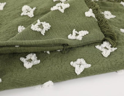 Boho Long Lumbar Pillow Cover 14x24 with Tassel,3D Flower Patterned Cotton Decorative Long Lumbar Pillow Cover Pillow Case for Sofa Couch Bed Livingroom Farmhouse,Sage Green