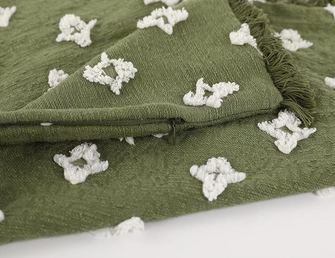 Boho Long Lumbar Pillow Cover 16x26 with Tassel,3D Flower Patterned Cotton Decorative Long Lumbar Pillow Cover Pillow Case for Sofa Couch Bed Livingroom Farmhouse,Sage Green