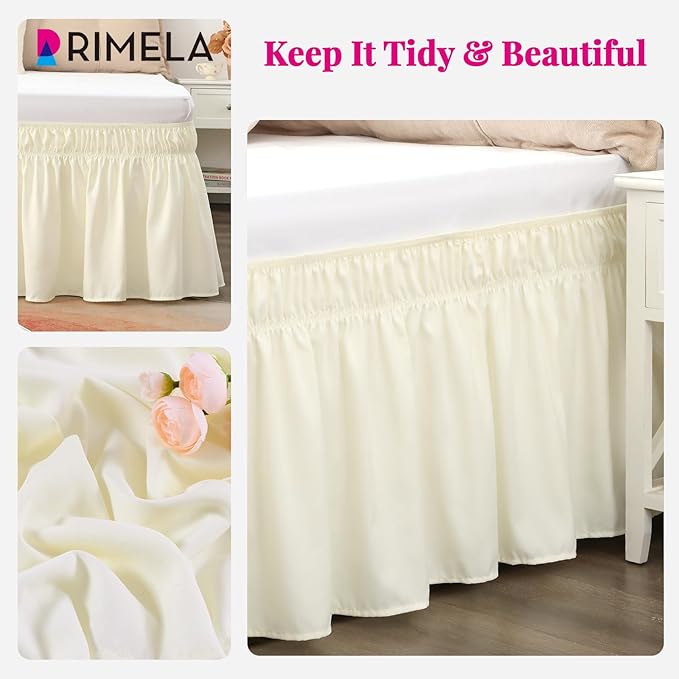 RIMELA Bed Skirt King Size 18 Inch Drop, Wrap Around Elastic Bedskirt Solid Microfiber Luxury Hotel Quality Fabric, Easy to Install Machine Washable Wrinkle & Fade Resistant, Butter Yellow
