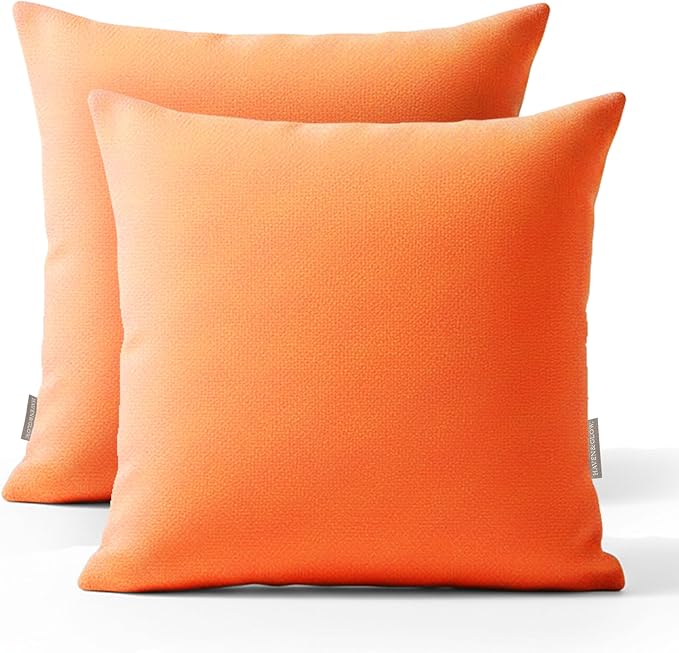 Haven & Glow Decorative Throw Pillow Cover – Square Cushion Case with Zipper | Modern Sofa, Couch & Bed Accent Pillow Covers for Living Room, Bedroom & Home Decor | 18 x 18 Inch – Orange – Pack of 2