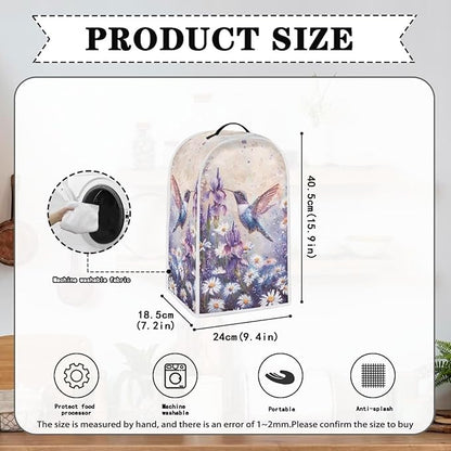 Talayituse Hummingbird Daisy Lavender Print Blender Dust Cover, Fingerprint Protection Cover for Stand Mixer or Coffee Machine, Home Kitchen Appliance Covers for Stain Dust Resistant Supplies