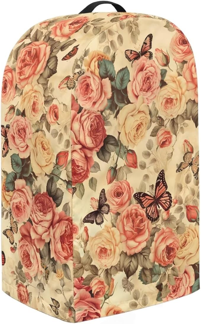 Vintage Roses Butterfly Blender Dust Cover Stand Mixer or Coffee Maker Appliance Covers, Anti Fingerprint Polyester Dust Proof Stain Resistant Blender Cover for Home Kitchen
