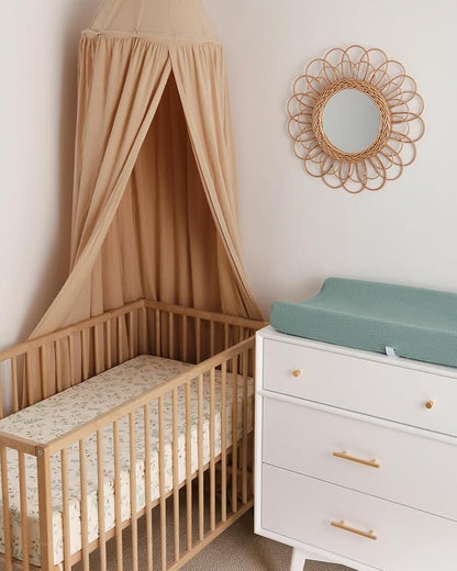 Blissful Diary Muslin Crib Sheets for Girl Boy, Boho Neutral Soft Cotton Baby Sheet for 52''x28'' Standard Crib Mattress, 2 Pack(Roman Green&Leaf)
