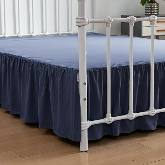 Bed Skirt Twin Size Ruffled Bed Skirt with Split Corners, 16 Inch Drop Dust Ruffle Bed Skirt with Platform, Blue, Twin - 16" Drop