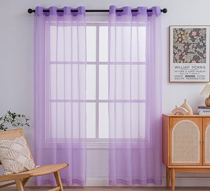PI Purple Sheer Curtains 84 Inches Length with Eyelets,Soft Voile Textured,Elegant Window Draperies for Wedding/Villa 2 Panels (W52 X L84, Violet Purple)