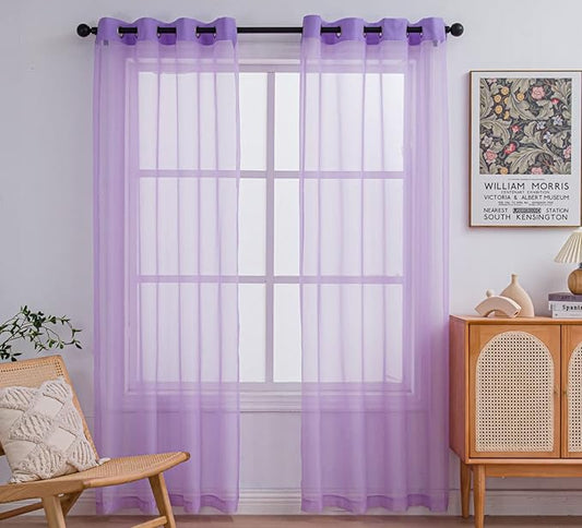 PI Purple Sheer Curtains 84 Inches Length with Eyelets,Soft Voile Textured,Elegant Window Draperies for Wedding/Villa 2 Panels (W52 X L84, Violet Purple)