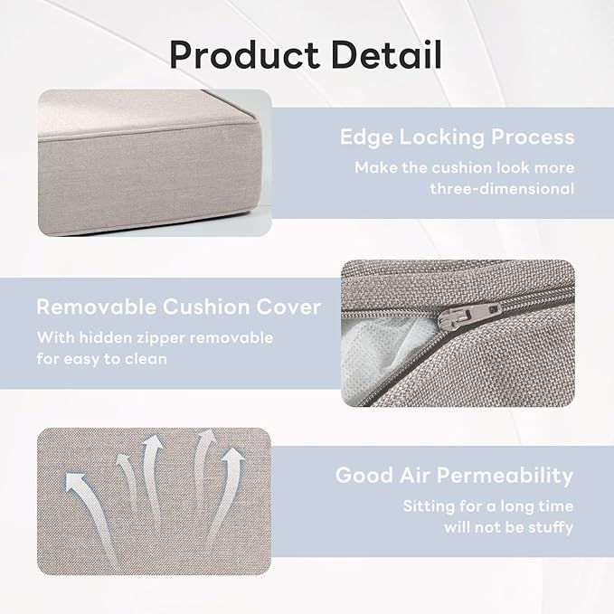 6" Thicker Outdoor Chair Cushion 8 Sets - 24" *24" *6" Waterproof Patio Furniture Cushions with Removable Cover, 28D High Density Sponge Filling Thicken Outdoor Patio Cushions - Beige