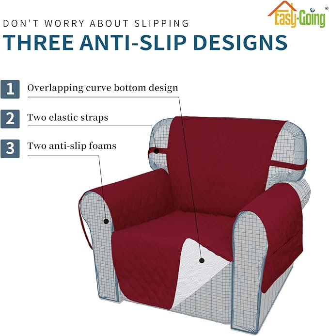 Easy-Going Sofa Slipcover Waterproof Couch Cover for 3 Cushion Couch Sofa Cover Furniture Protector Cover Pets Covers Washable Non-Slip Fabric Pets Kids Children Dog Cat (Sofa, Christmas Red)