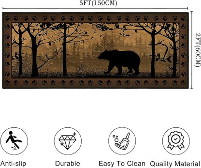 Rustic Rugs for Bathroom,Bear Country Cabin Wildlife Runner Rug 2x5 Rugs for Hallway,Vintage Kitchen Rug Washable Runners Bedroom Carpet Non Slip Accent Throw Floor Area Carpet for Hallways,Entry