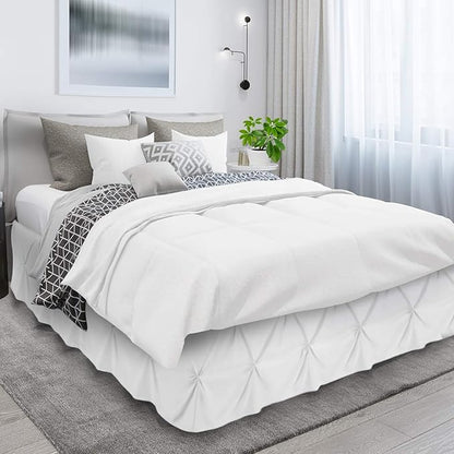 Nestl White Pinch Pleat Cal King Bed Skirt, 14" Drop, Microfiber