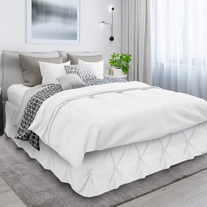 Nestl White Bed Skirt King Size, Pinch Pleat King Bed Skirt, 14" Inch Drop King Bedskirt, Hotel Quality White Bed Skirts, Premium Microfiber Bedskirt for King Bed, White King Size Bed Skirt