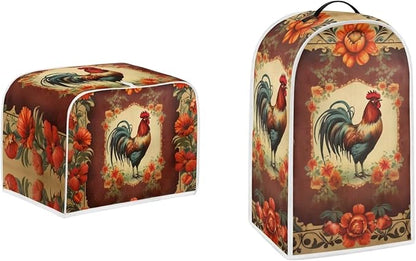 Vintage Chicken Rooster Flower Pattern Appliance Covers Set Washable Kitchen Blender Dust Cover Bread Maker Toaster Cover 2 Slice Kitchen Accessories Size S