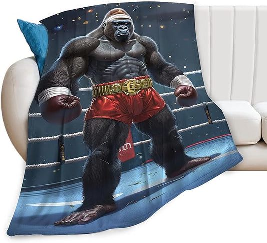 Gorilla Boxing Throw Blanket - Funny Boxing Gifts and Decor - Soft, Warm, Cozy Fleece Blanket for Men, Women, Boys, Girls - 50"x40"