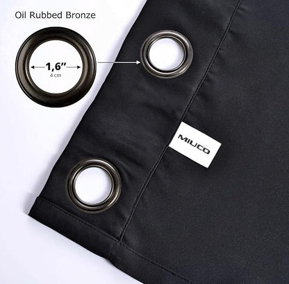 MIUCO 1 Pair Thermal Insulated Grommet 52-Inch-by-84-Inch Blackout Window Curtain Panels with 2 Tie Backs, Black