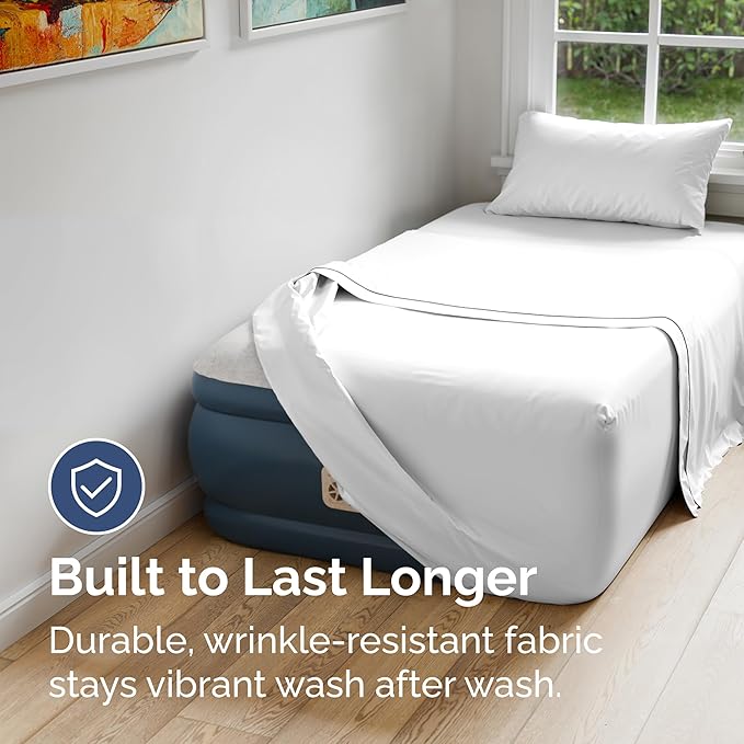 Air Mattress Sheet Set for Twin Size - 3 Piece Breathable & Cooling Sheets w/Extra Deep Pockets - Fits Inflatable & Blow Up Air Mattresses Up to 24 Inches Thick - Ultra Soft & Wrinkle Free - White