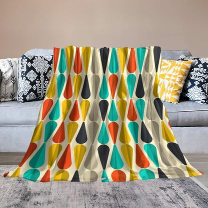 Mid Century Throw Blanket, Modern Drop Shape Retro Colors Boho Orange Teal Black Geometric Pattern Throws Blankets for aby Toddler Dog Cat 40"x50"