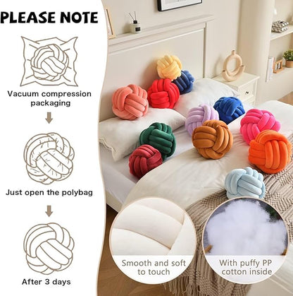 Decorative Throw Knot Pillow Ball for Home Chair Sofa Aesthetic Round Velvet Knotted Pillow Cushion (Black, 8 inches)