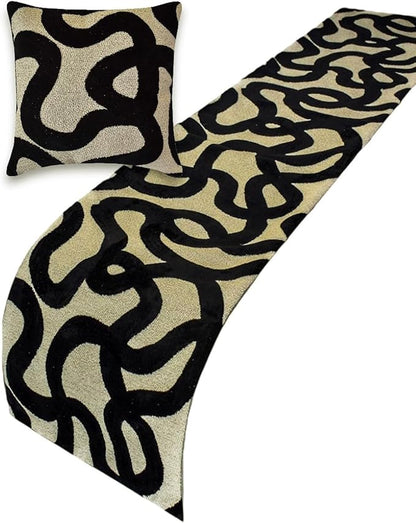 The HomeCentric Black Bed Runner for King/Queen/Twin Cut Velvet Decorative Bed Scarf 53"x18" Bed Runner Without Pillow Cover, Abstract Bed Scarf Bedroom Décor Accent - Noir Scroll