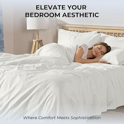 100% Natural Cotton Bed Sheets | 500 TC Single-Ply Sateen Weave Twin Sheets Set | Soft, Breathable, Hypoallergenic Solid 3-Piece Bedding with Deep Pocket Fitted, Flat, Pillowcase | White