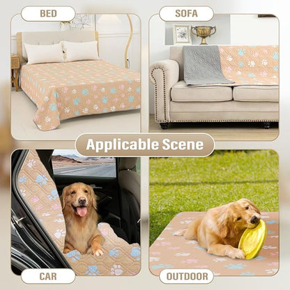 BOCTOPUG Dog Bed Cover for Pets Blankets Rug Pads for Couch Protection Waterproof Bed Covers Dog Blanket Furniture Protector Reusable Changing Pad (Yellow+Colorful Paw, 82"x82")
