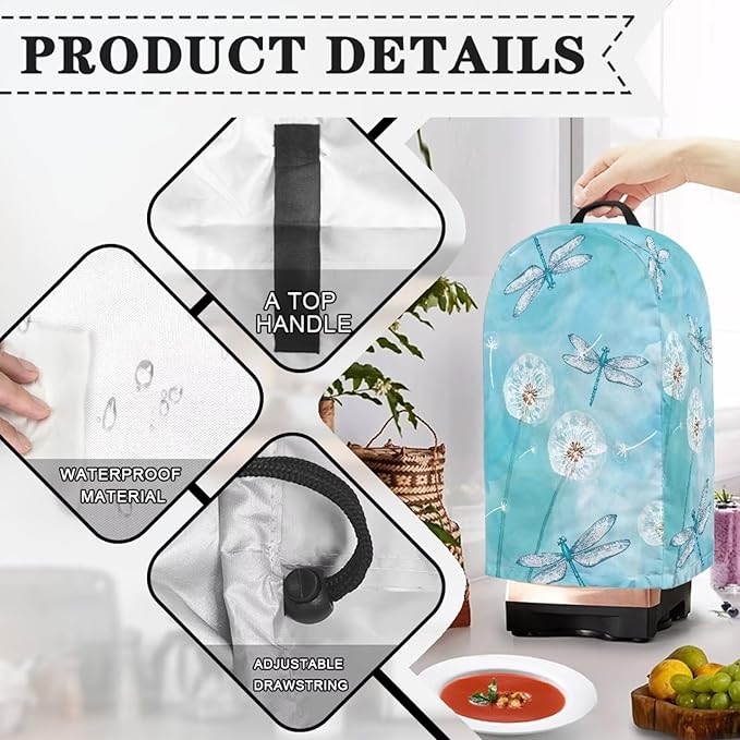 Blue Dandelion Flower Drawstring Blender Dust Cover for Kitchen Small Appliance, Anti Fingerprint Oil-proof Dust Proof Stand Mixer Cover Juicer Cover Soy Milk Machine Covers for Women Gift