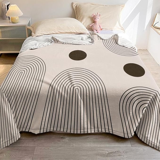 Modern Abstract Blankets Black Beige Boho Throw Blanket Boho Blanket Double Sided Flannel Throw Blanket,Suitable for Adults Children on The Sofa,Car,Bed Nap Warm Comfortable Blanket 40"X50"