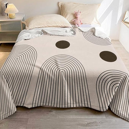 Modern Abstract Blankets Black Beige Boho Throw Blanket Boho Blanket Double Sided Flannel Throw Blanket,Suitable for Adults Children on The Sofa,Car,Bed Nap Warm Comfortable Blanket 40"X50"