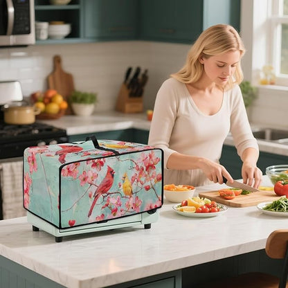 Cardinal Cherry Blossom Print Microwave Oven Cover Waterproof Dust-Proof Microwave Toaster Oven Cover with Storage Bags Universal Washable Decor Accessories for Kitchen, S