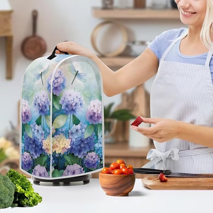 Talayituse Dragonfly Hydrangea Print Blender Dust Cover, Fingerprint Protection Cover for Stand Mixer or Coffee Machine, Home Kitchen Appliance Covers for Stain Dust Resistant Supplies