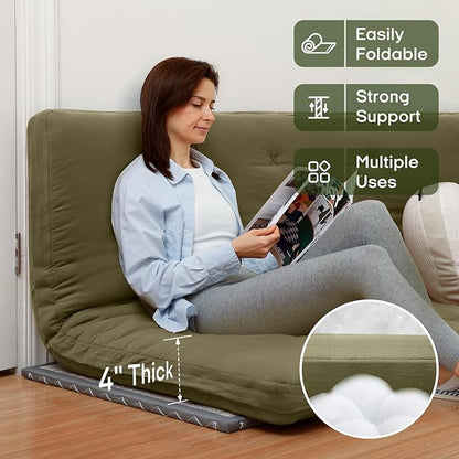 ZonLi Japanese Floor Futon Mattress Full Size 75"x 54", 100% Cotton Cover 4'' Thicken Tatami Mattress, Foldable Sleeping Pad, Portable Dormitory Tatami Mat, Roll Up Floor Lounger Bed for Adult