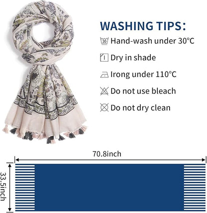 Scarf for Women Lightweight Soft Floral Leopard Printed Scarves Fall Winter Fashion Shawl Wrap with Fringe