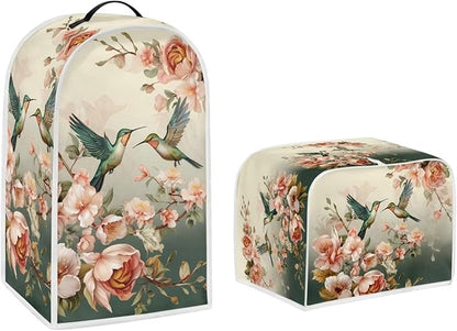 Hummingbirds Kitchen Appliance Dust Cover Set - Vintage Flower Toaster and Blender Cover, Bread Maker Protection Case - Kitchen Accessories-S