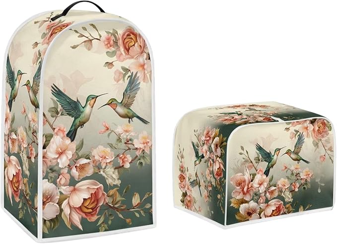 Hummingbirds Kitchen Appliance Dust Cover Set Vintage Flower HUmmingbird Toaster Cover and Blender Dust Cover Bread Maker Protection Case Kitchen Accessories-L