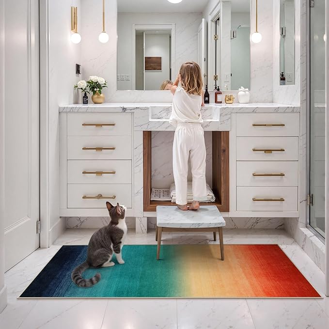 Wonnitar Washable Christmas Runner Rug for Hallway 2x6, Modern Ombre Colorful Kitchen Non-Slip Rug Runner, Contemporary Rainbow Abstract Laundry Carpet Runners for Bathroom Entrance (Colorful, 2'x6')