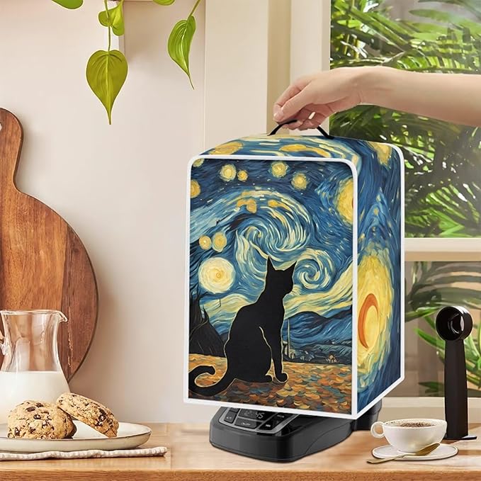 Starry Night Cat Print Coffee Machines Covers - Dust Resistant Protective Covers For Coffee Makers, Blender, Mixer, Juice Machine - Dust Proof, Washable