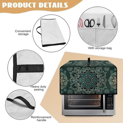 Green Boho Mandala Floral Print Microwave Oven Cover Dust-Proof Microwave Oven Grill Cover Protector Universal Waterproof Kitchen Appliance Protector Dirt and Fingerprint Protection, M