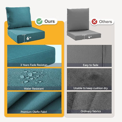 Outdoor Cushion Set for Furniture Patio Furniture, UV Resistant, Water Resistant - 6 Inch Thick Foam Garden Cushions– 22x24 Inch Patio Seat Covers for Chair/Sofa/Couch | Peacock Green | 4-Pack |