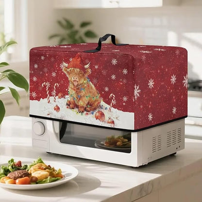 Microwave Oven Dust Cover, Christmas Highland Cattle Waterproof Polyester Dust Cover for Microwave Oven for Most Standard Microwaves Easy to Clean