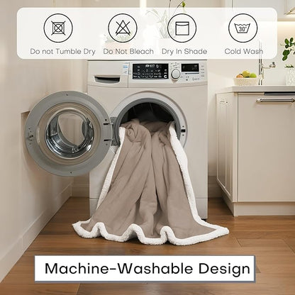 Electric Heated Blanket Full Size 72"x84" - Dual-Sided with Microplush & Sherpa Fabric, 4 Heat Settings & 10 Hours Auto Off, Machine Washable - Light Brown