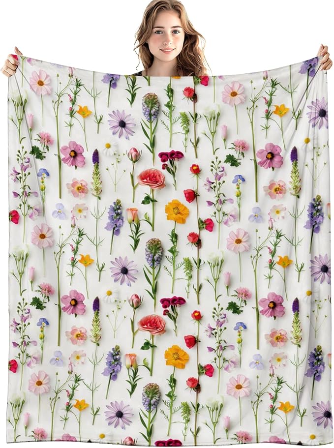 Floral Blanket, Cottagecore Colorful Wildflower Flower Throw Blankets for Home Bedroom Living Room Couch Bed Decor, Floral Throw Blanket, 50x60 Inch