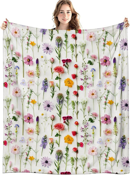 Floral Blanket, Cottagecore Colorful Wildflower Flower Throw Blankets for Home Bedroom Living Room Couch Bed Decor, Floral Throw Blanket, 50x60 Inch
